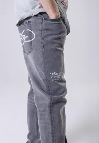 Calça jeans masculina com estampa True-Til-Death Tattoo - preta
