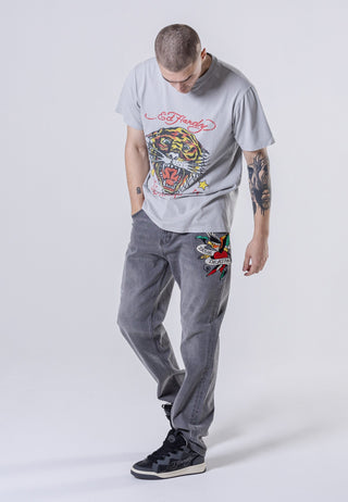 Herre True-Til-Death Tattoo Graphic Denim Bukser Jeans - Svart