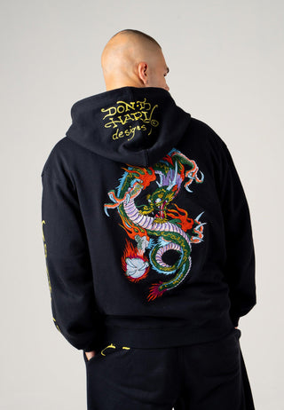 Męska bluza z kapturem z grafiką Back-Dragon - czarna