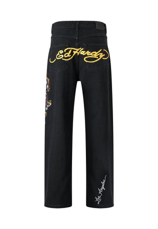 Męskie spodnie dżinsowe z tatuażem Battle-Dragon Baggy Jeans - czarne