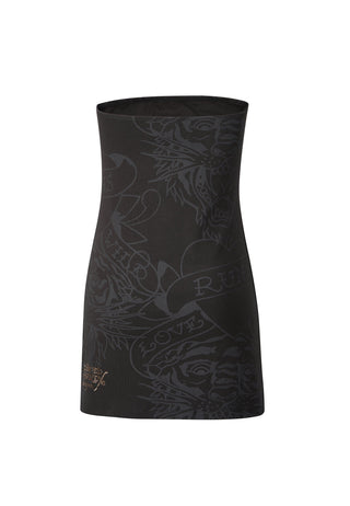 Bandeau-jurk met kruipende draak voor dames - houtskool