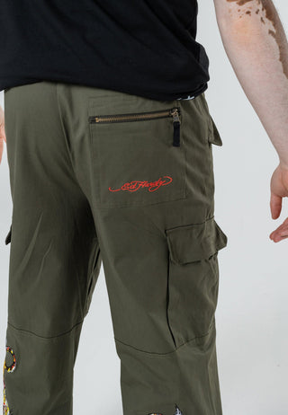 Mens Double Tiger Cargo Pants Trousers - Olive