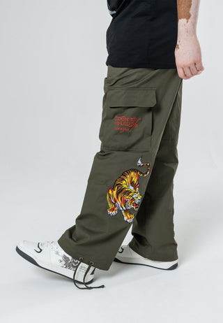 Mens Double Tiger Cargo Pants Trousers - Olive