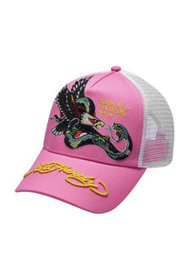 Cappellino trucker unisex in rete anteriore in twill Eagle-Snake - rosa