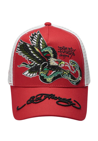 Gorra Trucker unisex con malla frontal de sarga Eagle-Snake - Rojo