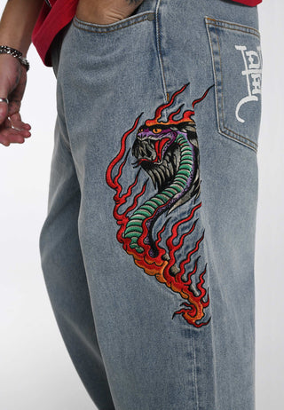Flamer-Snake Baggy Jeans för män - Bleach