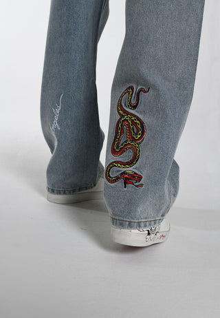 Flamer-Snake Baggy Jeans for menn - Bleach