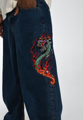 Flamer-Snake Baggy Jeans för män - Indigo