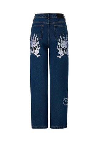 Dam Flaming Skull Relaxed Fit Jeans Jeans - Indigo