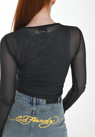 Camiseta de manga larga de malla para mujer Geisha-Girl - Negro