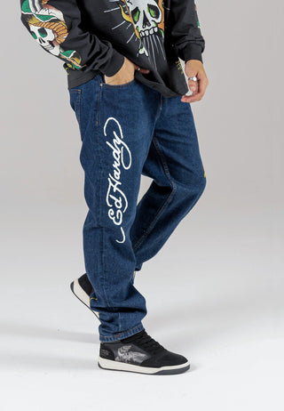 Jeans da uomo con grafica del tatuaggio dell'aquila reale - Indaco