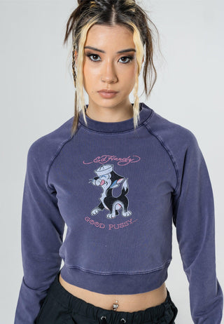 Dame Good-Pussy Cropped Crew Neck Jumper - Navy