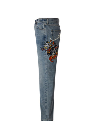 Męskie jeansowe spodnie Hell-Cats Tattoo Graphic – wybielacz