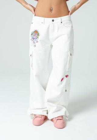 Womens Koi-Fishing Cargo Trousers Jeans - White