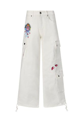Womens Koi-Fishing Cargo Trousers Jeans - White