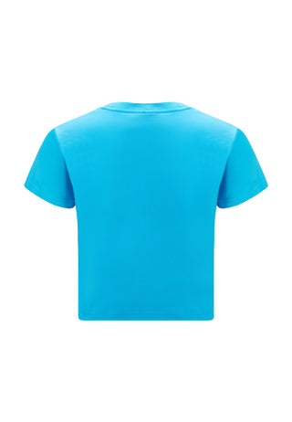 Damska koszulka o krótkim kroju La-Cobra z grafiką dla niemowląt – niebieska