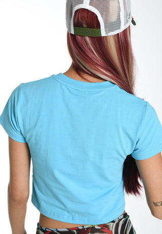 La-Cobra Graphic Baby Crop T-skjorte for kvinner - blå