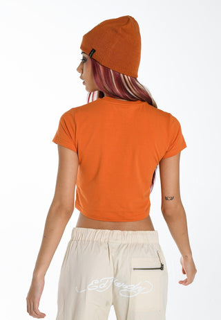 Damska koszulka o krótkim kroju La-Cobra z grafiką dla niemowląt - pomarańczowa