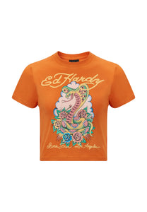 Dames La-Cobra Grafisch Baby Crop T-shirt - Oranje
