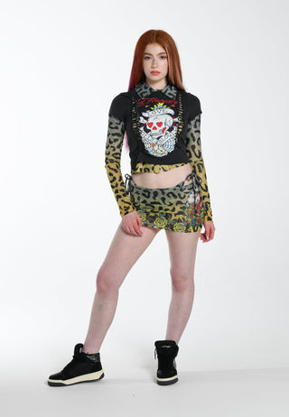 Dame La-Cobra Mesh Mini-nederdel - Ombre Leopard Print