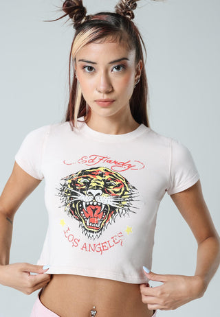 La-Roar-Tiger Cropped Baby T-skjorte for kvinner - Rosa
