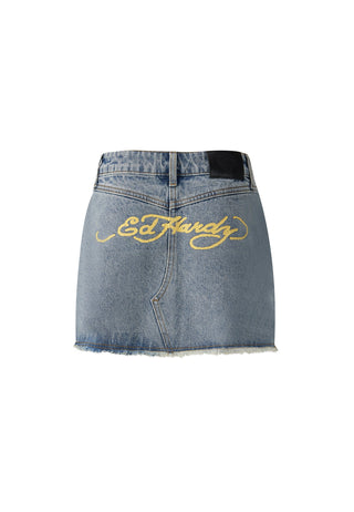 Damska haftowana spódnica mini z obniżonym brzegiem - wybielacz