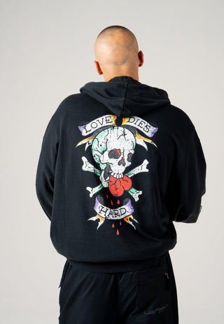 Love-Dies-Hard-hoodie voor heren - zwart