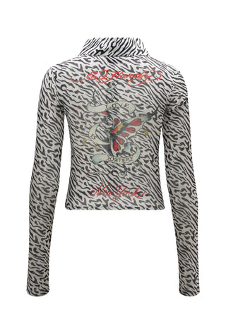 Camisa feminina com estampa de zebra de malha Love-Is-Mystery - preta