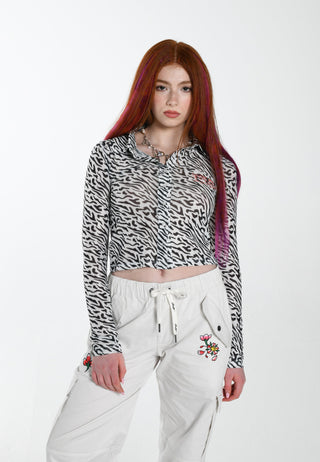 Camicia da donna con stampa zebrata in rete Love-Is-Mystery - Nera