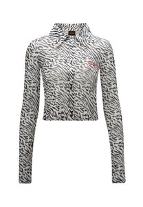 Camicia da donna con stampa zebrata in rete Love-Is-Mystery - Nera