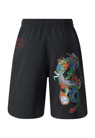Herr Fireball Dragon Sweat Shorts - tvättad svart
