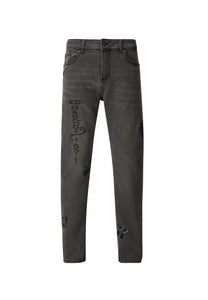 Męskie spodnie jeansowe Tiger Doodle – sprana czerń