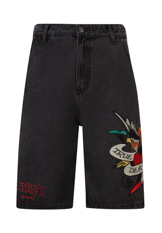 Pantalones cortos de mezclilla True Till Death para hombre - Negro lavado
