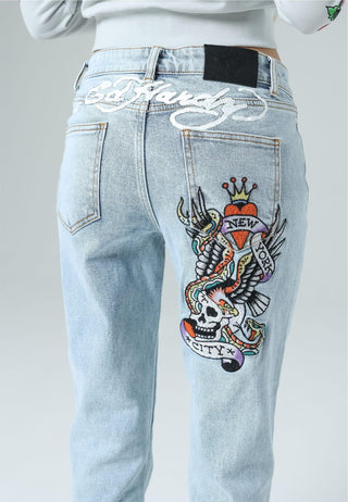 Jeans da donna con vestibilità bootleg in denim New York City - Candeggina