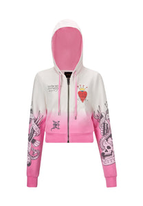 Dames Nyc-Heart cropped hoodie met ritssluiting - roze