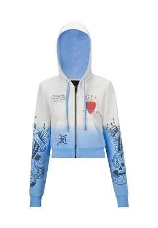 Dames Nyc-Heart cropped hoodie met rits - blauw