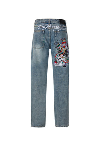 Jeans da uomo con grafica in denim con tatuaggio Nyc-Skull - Candeggina