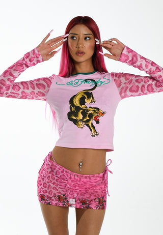 Panther Prowl Mesh Langermet T-skjorte for kvinner - lilla