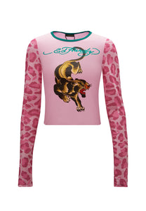 Panther Prowl Mesh Langermet T-skjorte for kvinner - lilla