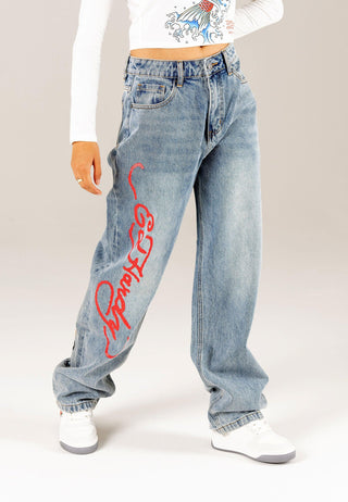 Damskie jeansowe spodnie Panther Siren o swobodnym kroju – wybielacz