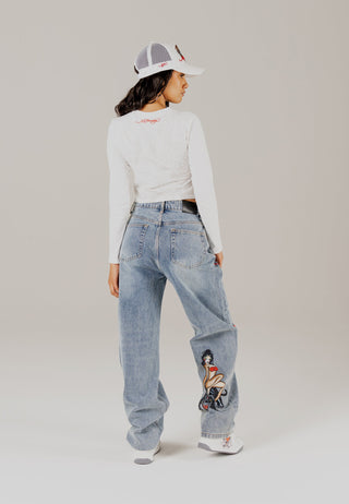 Pantaloni jeans da donna Panther Siren vestibilità comoda in denim - Candeggina
