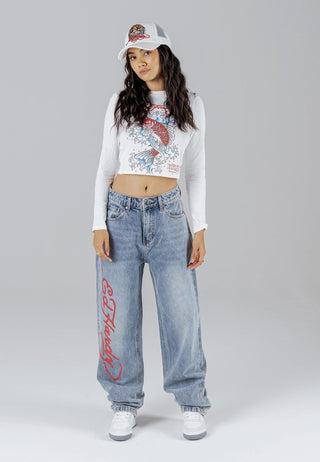 Calça jeans feminina Panther Siren com ajuste relaxado - Bleach