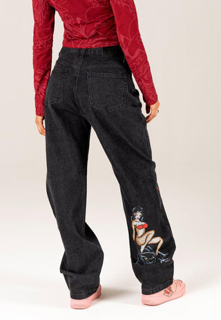 Pantaloni jeans da donna Panther Siren vestibilità comoda in denim - Nero