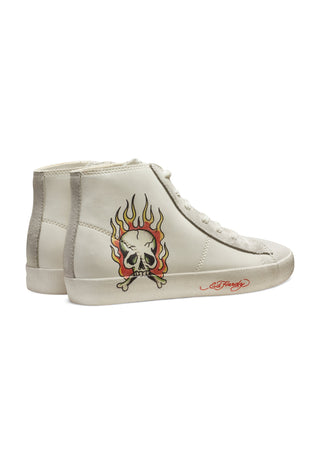 Scuff pour hommes - Ed High - Skull Flame - Blanc