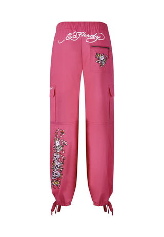 Naisten Skull Blossom Cargo Pants -housut - vaaleanpunainen