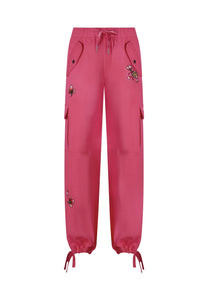 Damskie spodnie bojówki Skull Blossom - różowe
