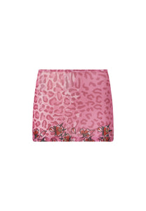 Minifalda de malla con estampado de calavera y flores para mujer - Rosa