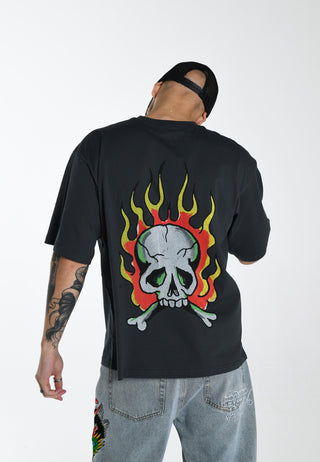 Skull-Flame T-shirt för män - Svart