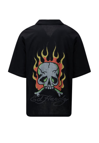 Męska koszula obozowa Skull-Flames - czarna