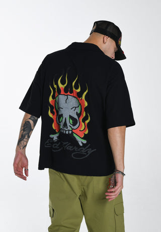 Chemise de camp Skull-Flames pour hommes - Noir
